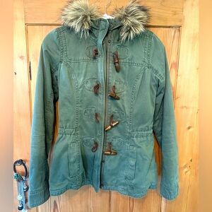 Abercrombie & Fitch Green Utility Jacket with Faux Fur Hood